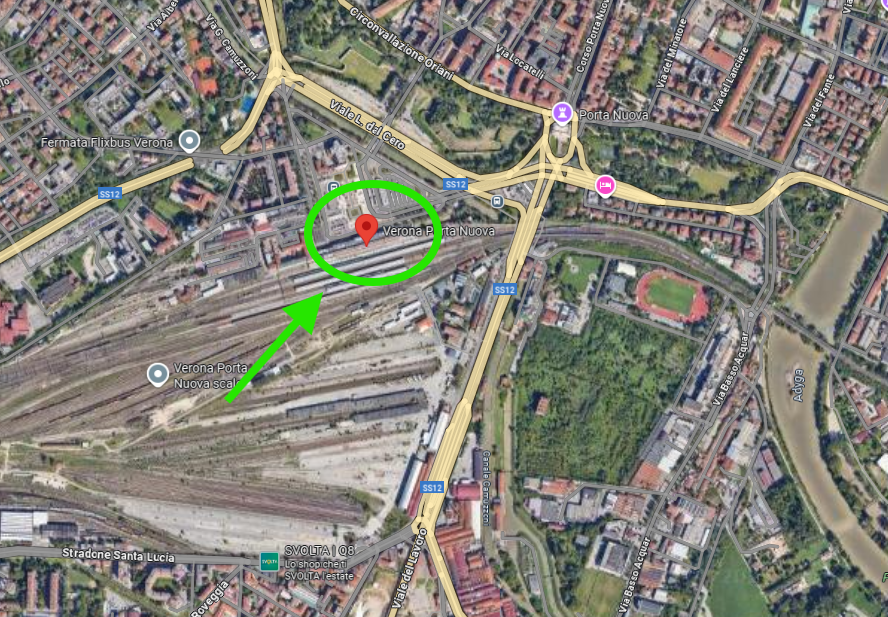 Mapa z zaznaczoną stacją Verona Porta Nuova